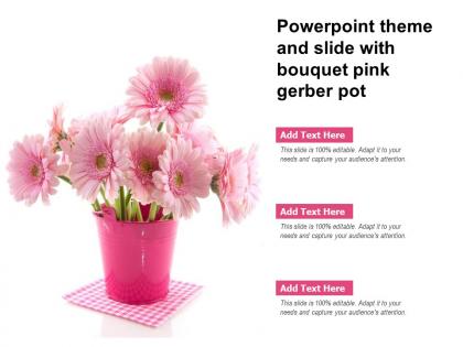 Powerpoint theme and slide with bouquet pink gerber pot