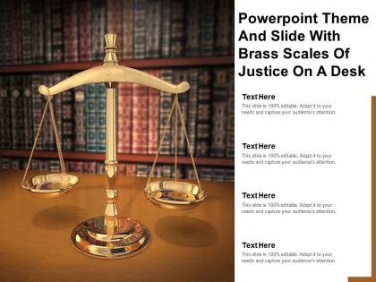 Powerpoint theme and slide with brass scales of justice on a desk