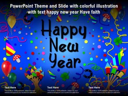 Powerpoint theme and slide with colorful illustration with text happy new year have faith