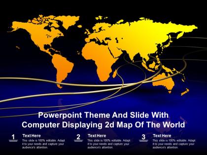 Powerpoint theme and slide with computer displaying 2d map of the world