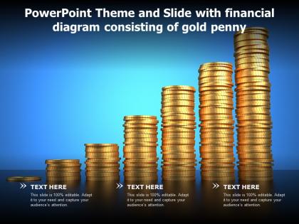 Powerpoint theme and slide with financial diagram consisting of gold penny