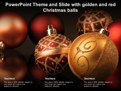 Powerpoint theme and slide with golden and red christmas balls