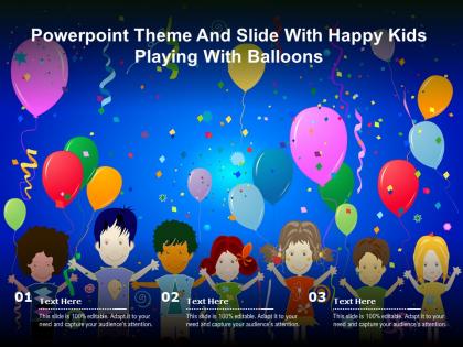 Powerpoint theme and slide with happy kids playing with balloons