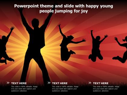 Powerpoint theme and slide with happy young people jumping for joy