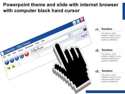 Powerpoint theme and slide with internet browser with computer black hand cursor
