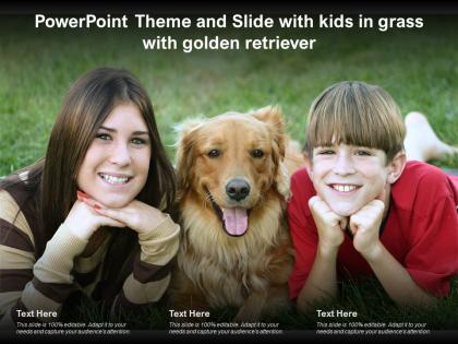 Powerpoint theme and slide with kids in grass with golden retriever
