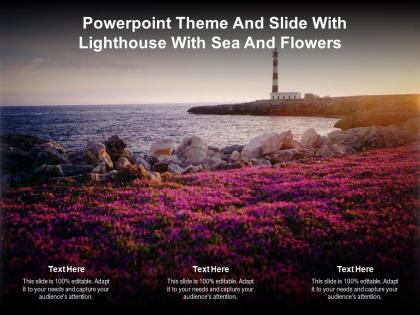 Powerpoint theme and slide with lighthouse with sea and flowers