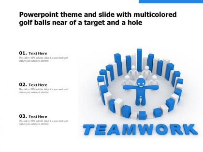 Powerpoint theme and slide with multicolored golf balls near of a target and a hole