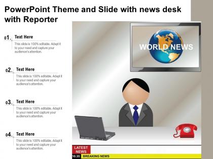 Powerpoint theme and slide with news desk with reporter