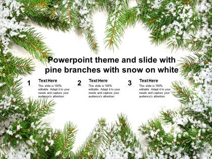 Powerpoint theme and slide with pine branches with snow on white