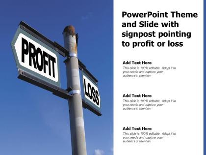 Powerpoint theme and slide with signpost pointing to profit or loss