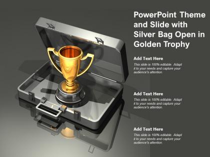 Powerpoint theme and slide with silver bag open in golden trophy