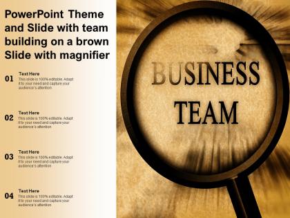 Powerpoint theme and slide with team building on a brown slide with magnifier