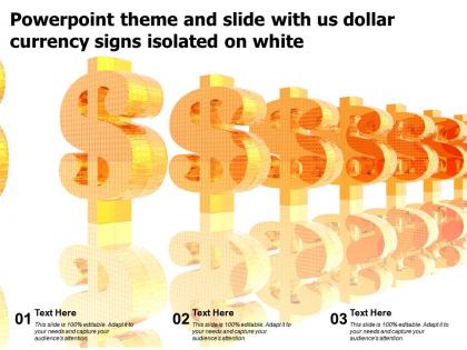 Powerpoint theme and slide with us dollar currency signs isolated on white