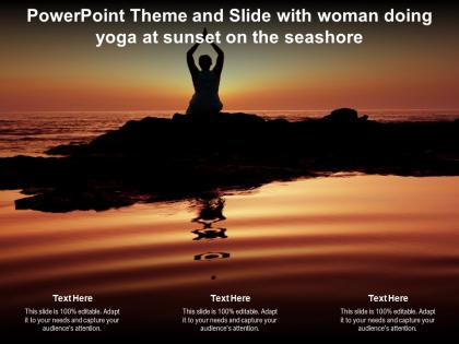 Powerpoint theme and slide with woman doing yoga at sunset on the seashore