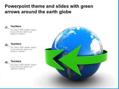 Powerpoint theme and slides with green arrows around the earth globe