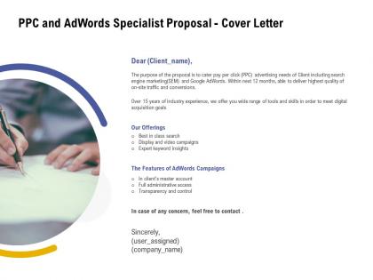 Ppc and adwords specialist proposal cover letter ppt powerpoint presentation layouts