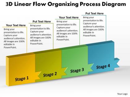 Ppt 3d linear flow organizing process diagram layouts powerpoint 2003 business templates 4 stages