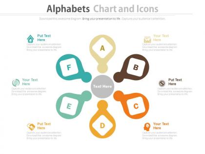 Ppt alphabets chart with icons for real estate and business process flow flat powerpoint design