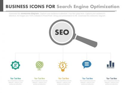 Ppt business icons for search engine optimization analysis flat powerpoint design