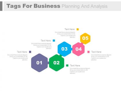 Ppt five tags for business planning and analysis flat powerpoint design