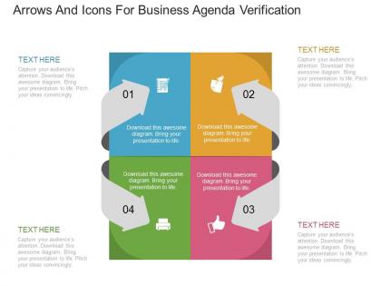 Ppt four arrows and icons for business agenda verification flat powerpoint design