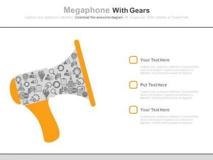 Ppt megaphone with gears for news announcement flat powerpoint design