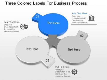 Ppt three colored labels for business process powerpoint template