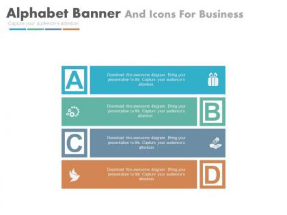 Ppts four alphabet banners and icons for business flat powerpoint design