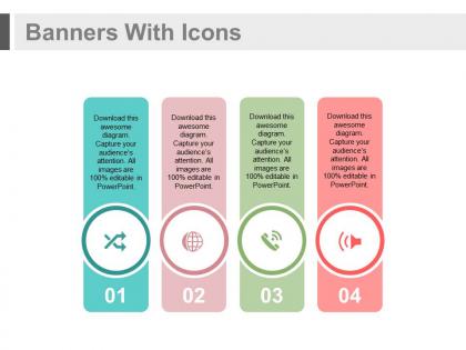 Ppts four banners with icons for global business communication flat powerpoint design