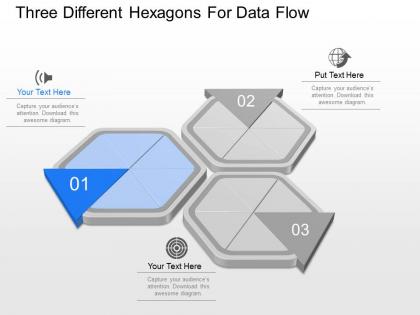 Ppts three different hexagons for data flow powerpoint template
