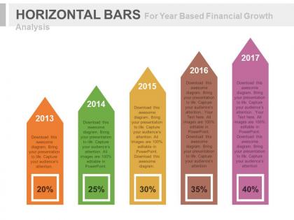 Pptx five staged horizontal bars for year based financial growth analysis flat powerpoint design