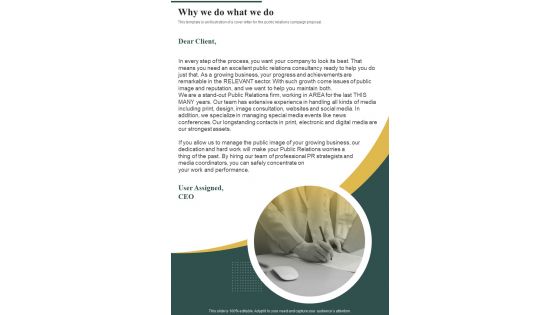 Pr Strategy Proposal Why We Do What We Do One Pager Sample Example Document