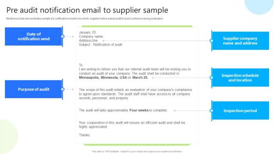 Pre Audit Notification Email To Supplier Enhancing Business Credibility With Supplier Audit