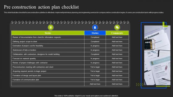 Pre Construction Action Plan Checklist