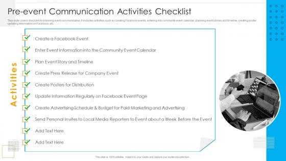Pre Event Communication Activities Checklist Organizational Event Communication Strategies