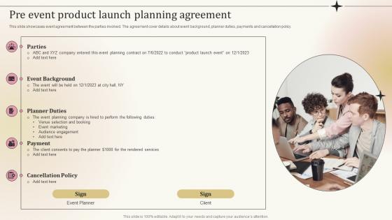 Pre Event Product Launch Planning Agreement Ppt Powerpoint Presentation Pictures Slide