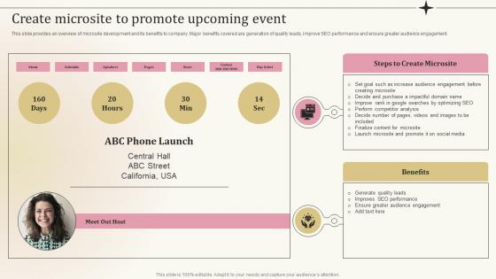 Pre Event Tasks Create Microsite To Promote Upcoming Event Ppt Powerpoint Presentation Show