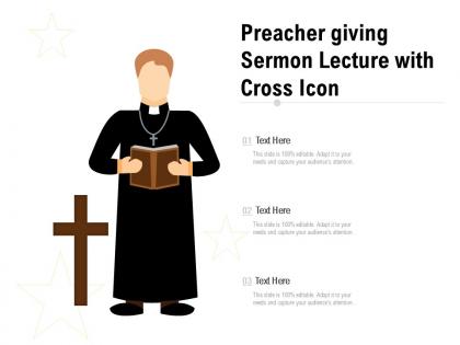 Preacher giving sermon lecture with cross icon