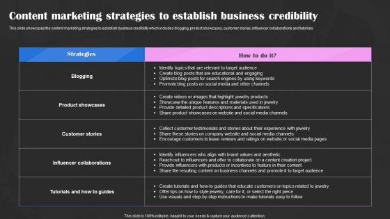 Precious Stones Business Plan Content Marketing Strategies To Establish Business Credibility BP SS