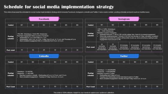 Precious Stones Business Plan Schedule For Social Media Implementation Strategy BP SS