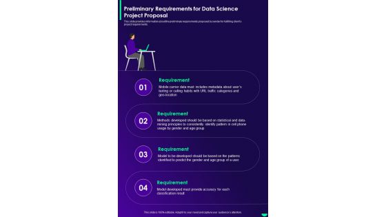 Preliminary Requirements For Data Science Project Proposal One Pager Sample Example Document