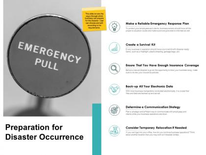Preparation for disaster occurrence communication strategy ppt slides