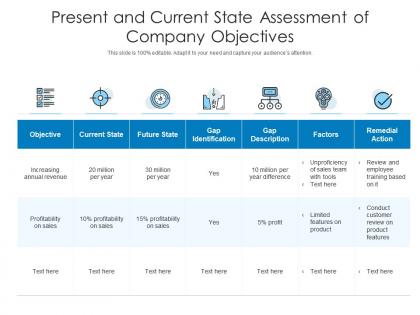 Present and current state assessment of company objectives