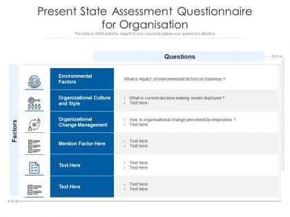 Present state assessment questionnaire for organisation