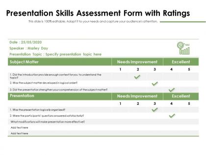 Presentation skills assessment form with ratings
