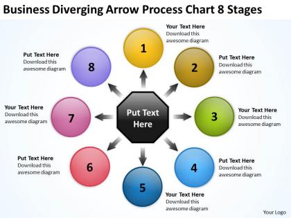 Presentations diverging arrow process chart 8 stages charts and diagrams powerpoint slides