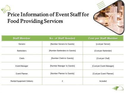 Price information of event staff for food providing services ppt presentation styles