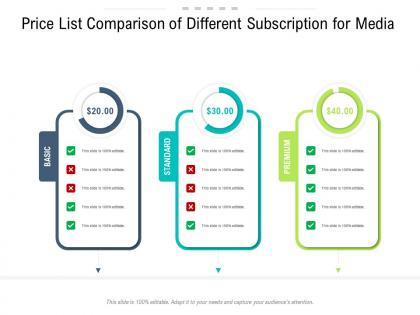 Price list comparison of different subscription for media infographic template