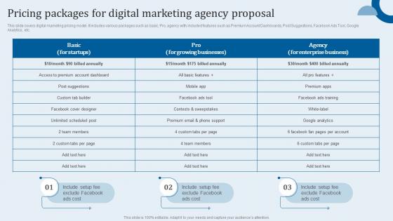 Pricing Packages For Digital Marketing Agency Proposal